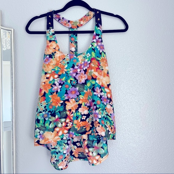 MATERIAL GIRL floral summer tank top open back M - Picture 5 of 8